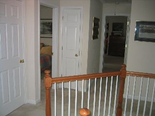 Upstairs hallway (toy room behind, Guest Room on left, Cadbury's Room on right, Master in Center)