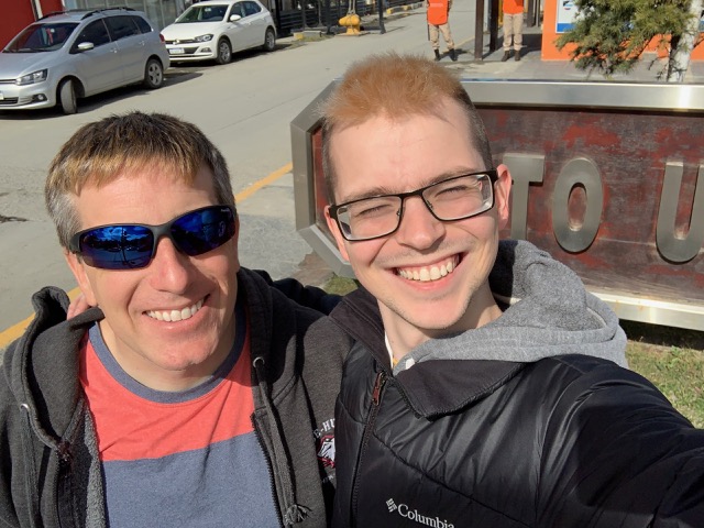 Myke and James in front of the Puerto Ushuaia