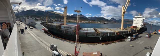 Empty container ship in the slip next to us
