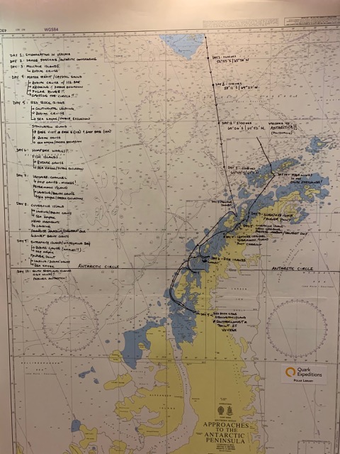 Our route so far on the map in the reception area