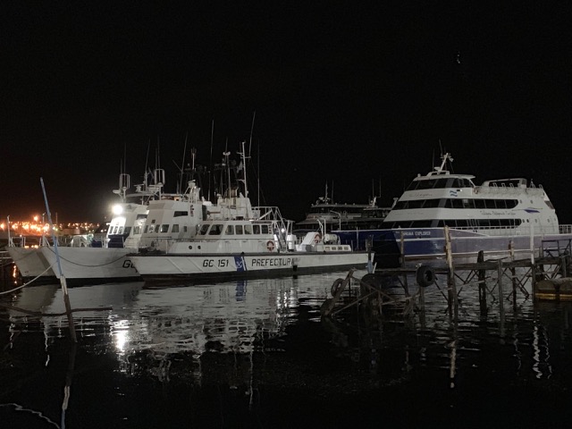 Police boats at night