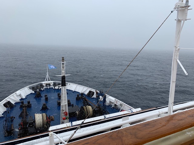 Morning and still crossing the Drake, now with some snow