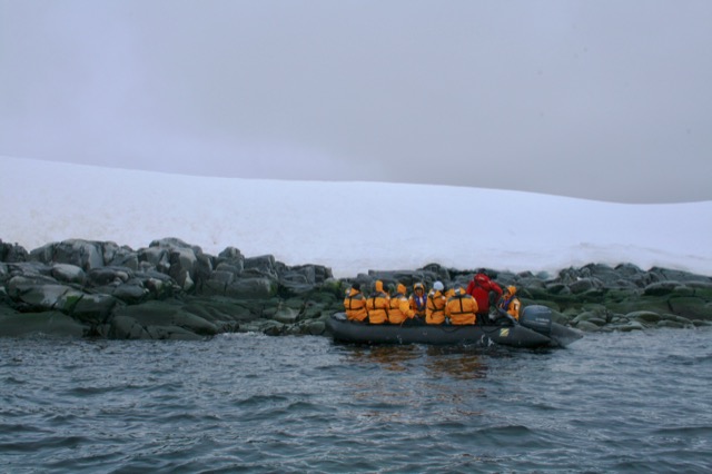 Another Zodiac approaching the shore