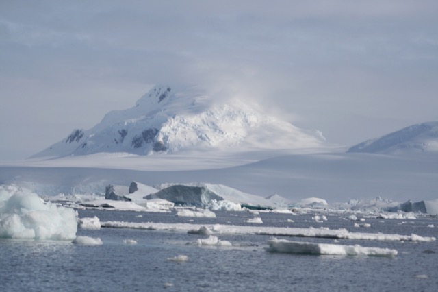 Fog-covered snow peak
