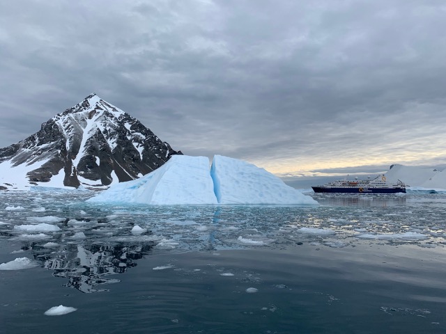 Fractured ice with our ship in the background