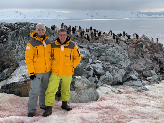 James and Myke with penguins
