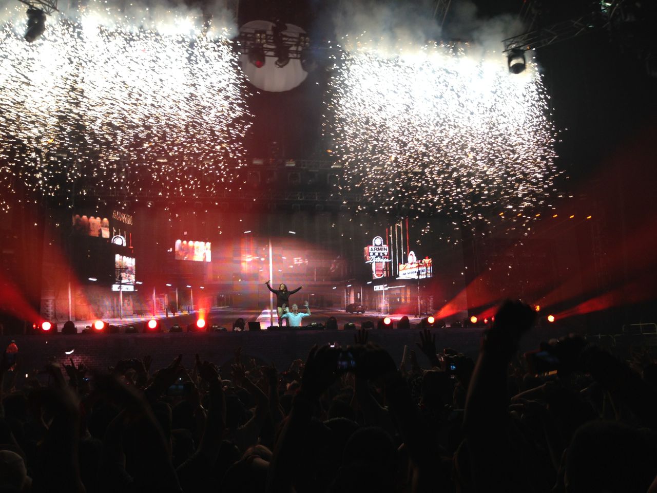 Sparklers in cityscape