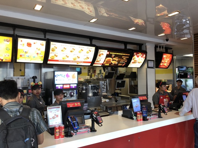 Back in Sanur at McDonald's (love their adorable hats!)