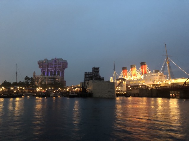 Looking back at the American Waterfront at night