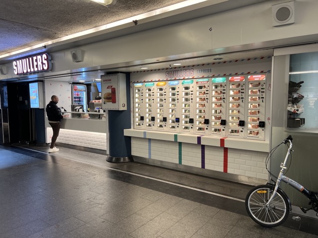 Smullers Express vending machine-style restaurant inside the train station
