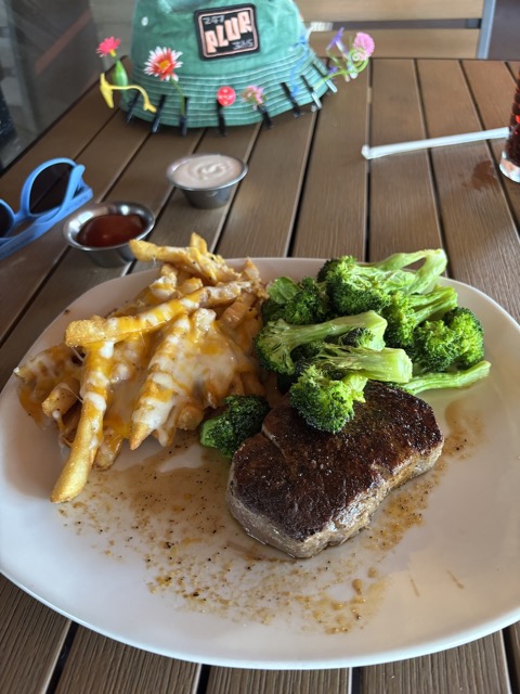 Breakfast of champions at Outback Steakhouse before heading to the shuttle