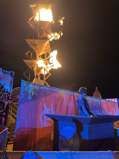 Flame throwers attached to a piano