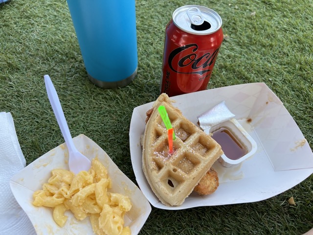 Lunch was Chicken 'n Waffles with Mac and Cheese