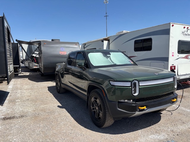 Our camp setup with the Rivian and Indie Campers trailer