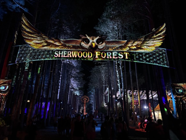 The entrance to the Sherwood Forest coming alive with lights