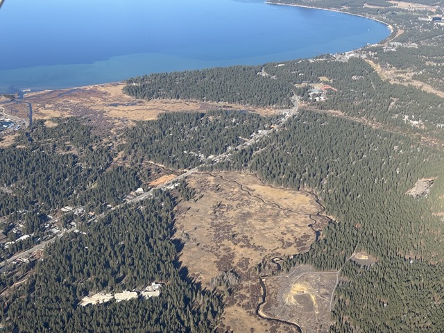 Upper Truckee River Watershed and the site of the former Motel 6 (the biege rectangle on the left side of Lake Tahoe Blvd)