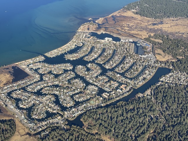 Tahoe Keys and the Marina showing all of the docks missing for repair
