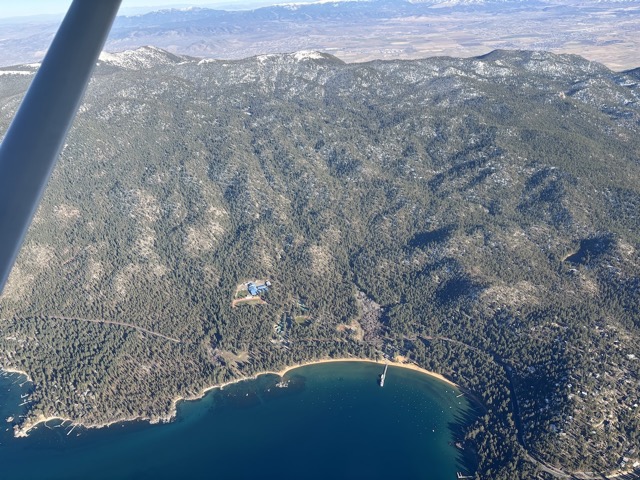 Zephyr Cove and George Whittell High School (the blue buildings)