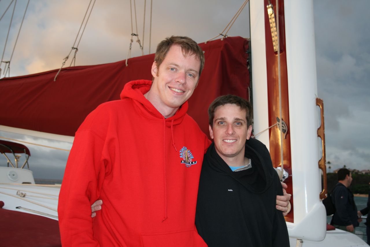 Rob and Myke on the catamaran
