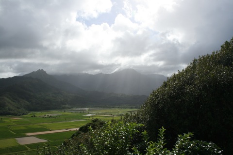 Sunlight shining through the clouds in Hanalei
