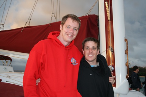 Rob and Myke on the catamaran