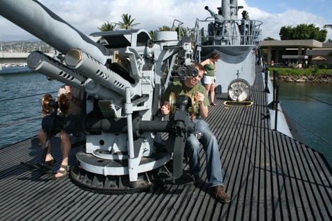 Rob at the deck gun controls