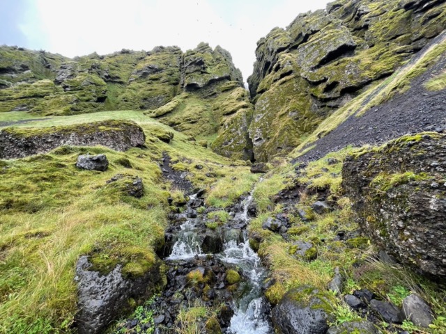 Water trickling down the side of the mountain