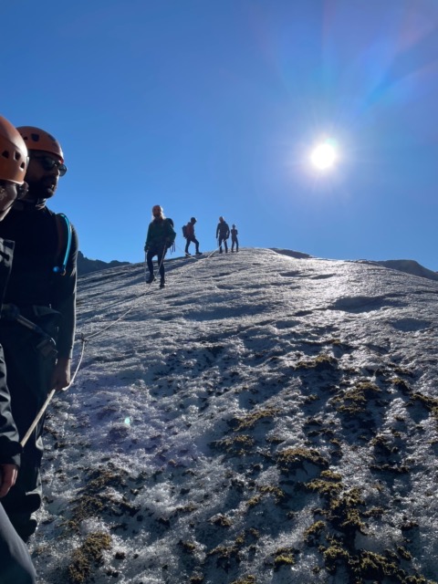 Hiking down the side of the glacier