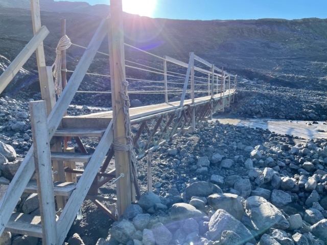 Makeshift bridge to cross the water