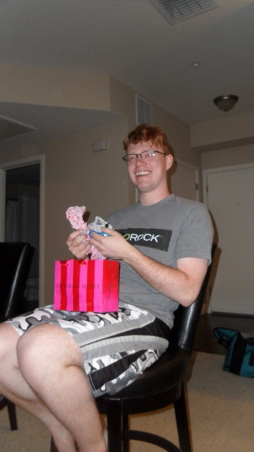 Jaxon with gifts from his boyfriend, Gus, from Victoria's Secret