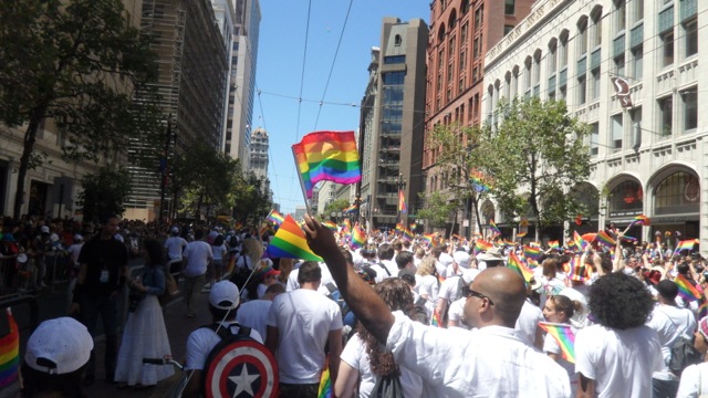 Waving flags in the parade