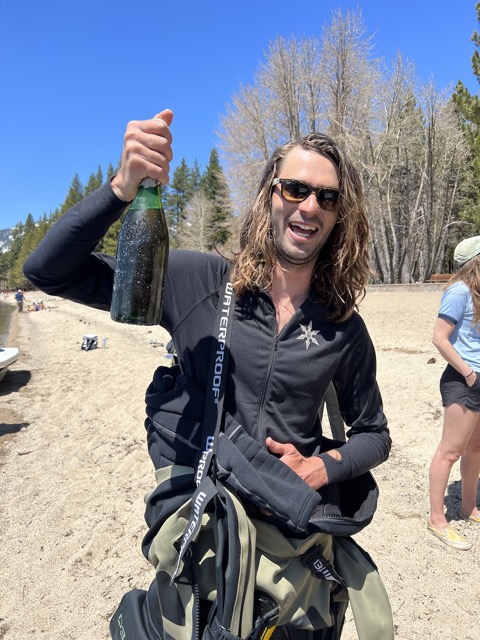 During Cleanup The Lake, we found a full, unopened bottle of champagne