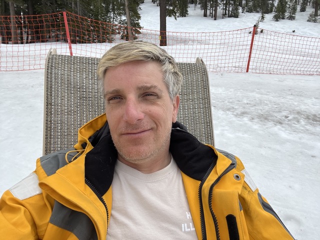 Relaxing after snowboarding