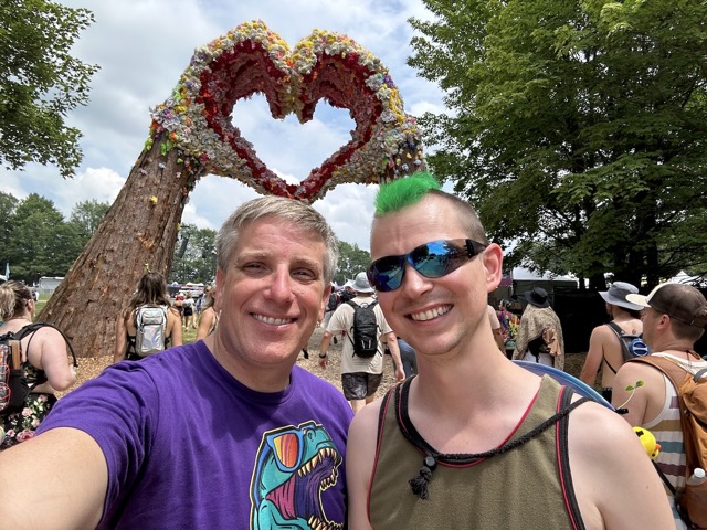 Myke and James in front of the <3 at Electric Forest