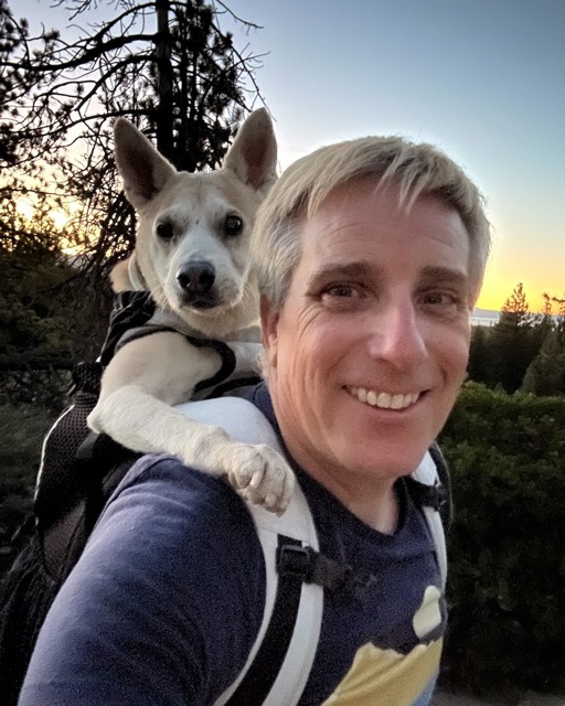 Chelsea, riding in her new backpack