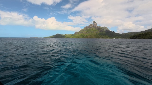 Looking back at the island of Bora Bora after the dive