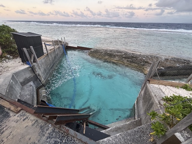 Sea Water Air Conditioning (SWAC) site which takes cold water from deep cold water from the ocean to chill fresh water in a closed system to save 90% on A/C costs for the resort