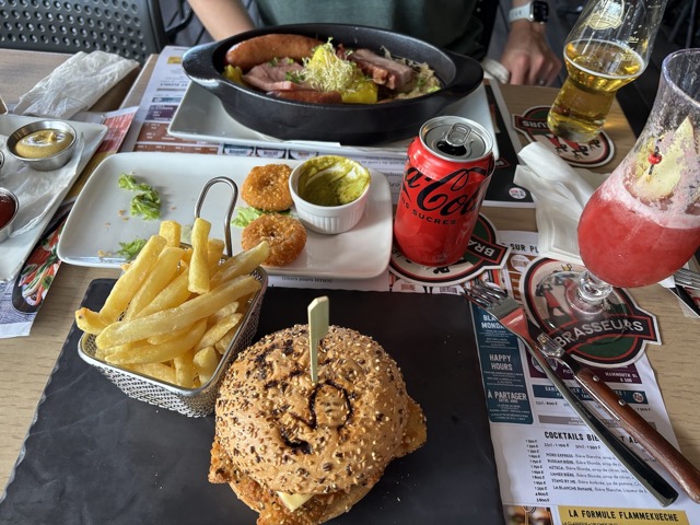 Chicken Burger, Fries, and Cheese Balls