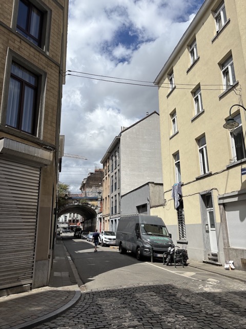 Walking along the streets towards the city center