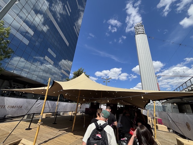 Waiting in line for our Global Journey gift bags