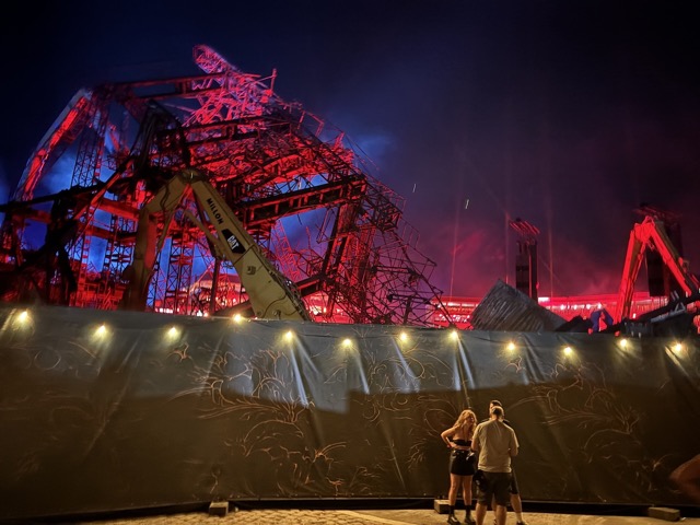 Remnants of the old stage all lit up