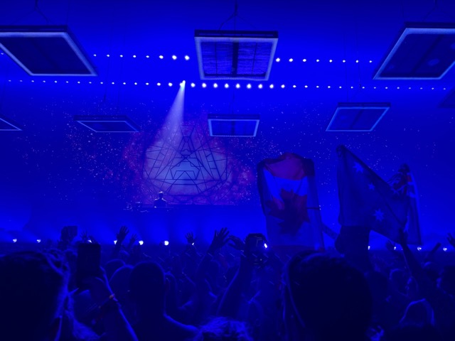 Crowd showing their flags