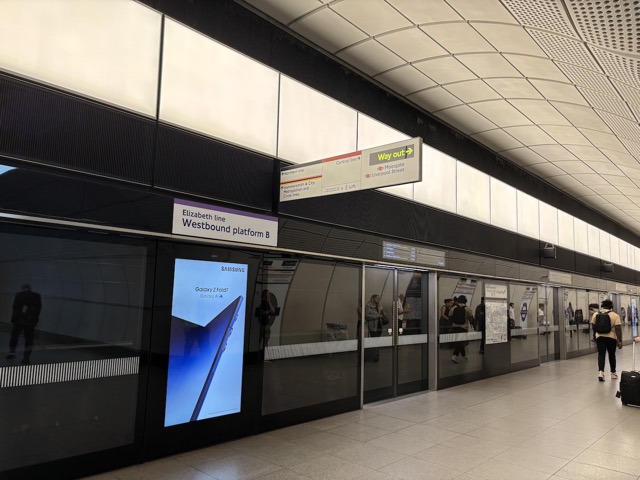 Elizabeth Line at the Liverpool station, on the way back to the airport