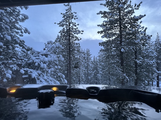 Enjoying the hot tub in the cold weather